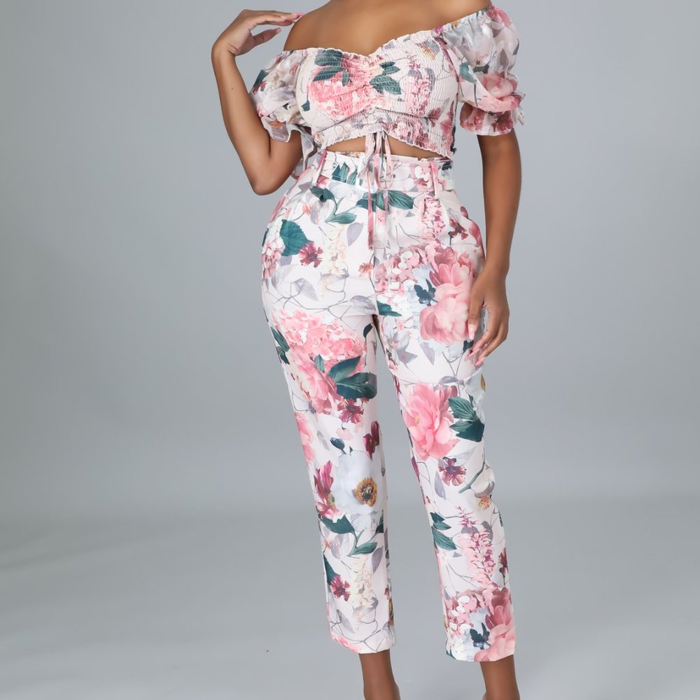 Floral Print Summer Pants Set